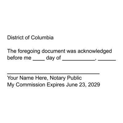 District of Columbia Acknowledgement Stamp for Affidavit Notary Public - alternate view