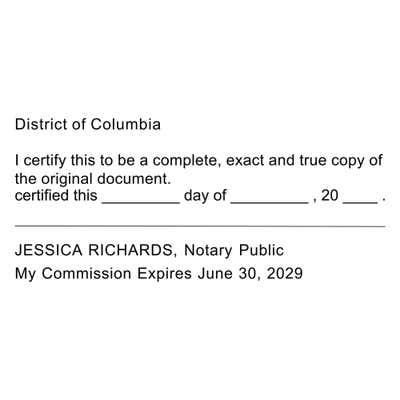 District of Columbia Certified True Copy Stamp for Notary Use - alternate view