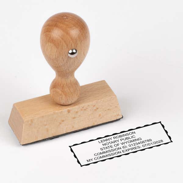 The wood-handled stamp version of the Wyoming Rectangle Notary Seal