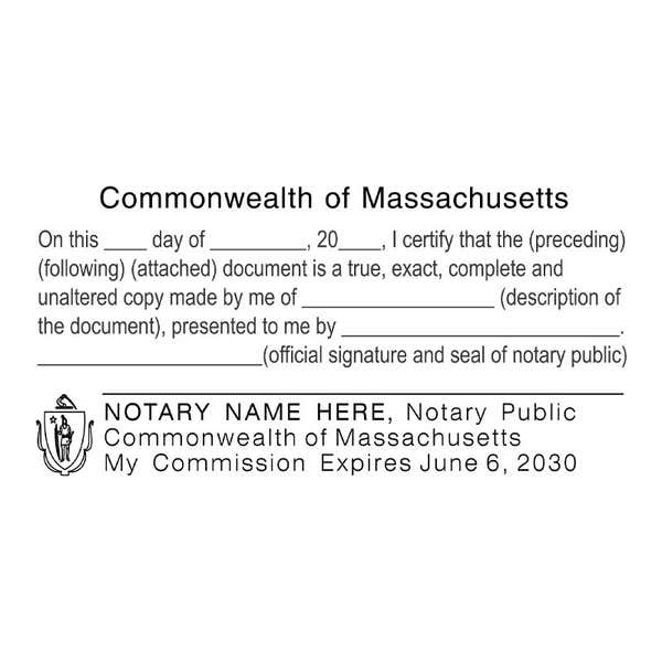 Impression only of Massachusetts CERTIFIED TRUE COPY Notary Stamp
