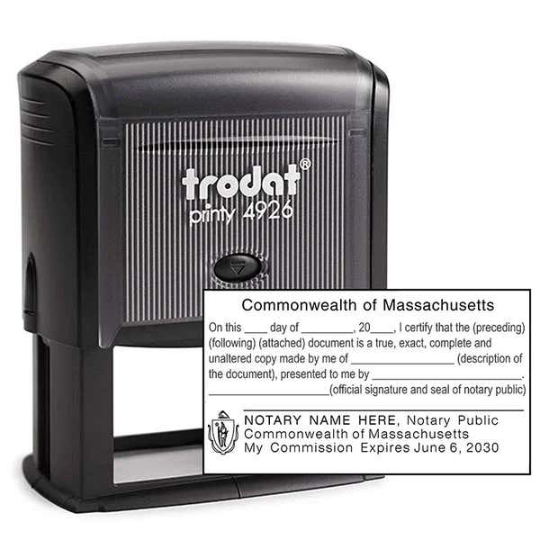 Impression overlay of Massachusetts CERTIFIED TRUE COPY Notary Stamp