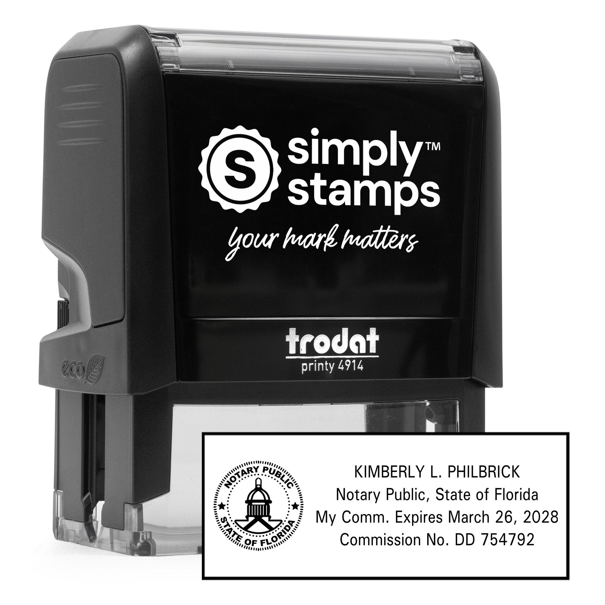Florida Notary Public Seal Rectangular Stamp Body and Impression