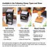 Comparison of self-inking, pre-inked, and wood handle stamps with descriptions for best use cases, impression count, and stamping style