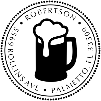 Frosty Beer Round Address Stamp - Self-Inking