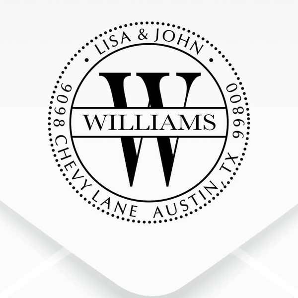 Round Williams Monogram Address Stamp