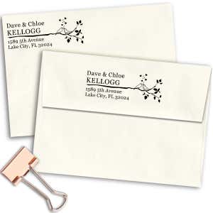 Singing Love Birds on a Branch Address Stamp Imprint Example