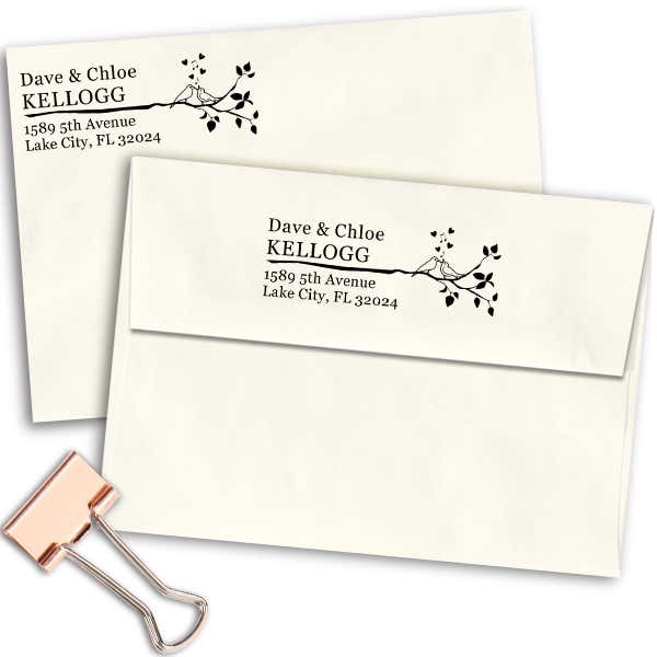 Singing Love Birds on a Branch Address Stamp Imprint Example