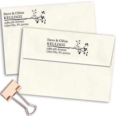 Singing Love Birds on a Branch Address Stamp - alternate view