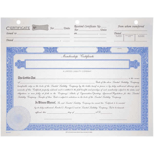 BLUTO 03 LLC Blank Membership Certificates