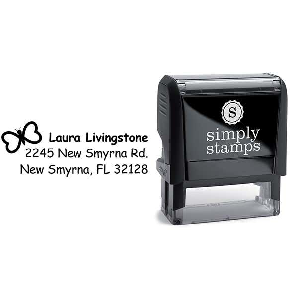 Heart Butterfly Return Address Stamp Body and Design