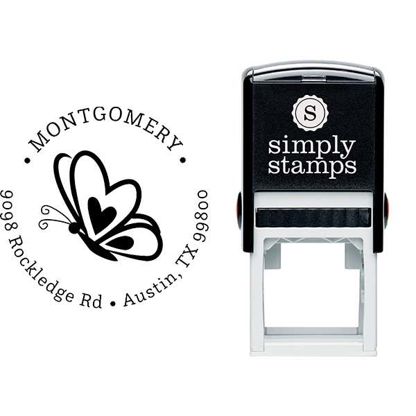 Butterfly Hearts Return Address Stamp Body and Design