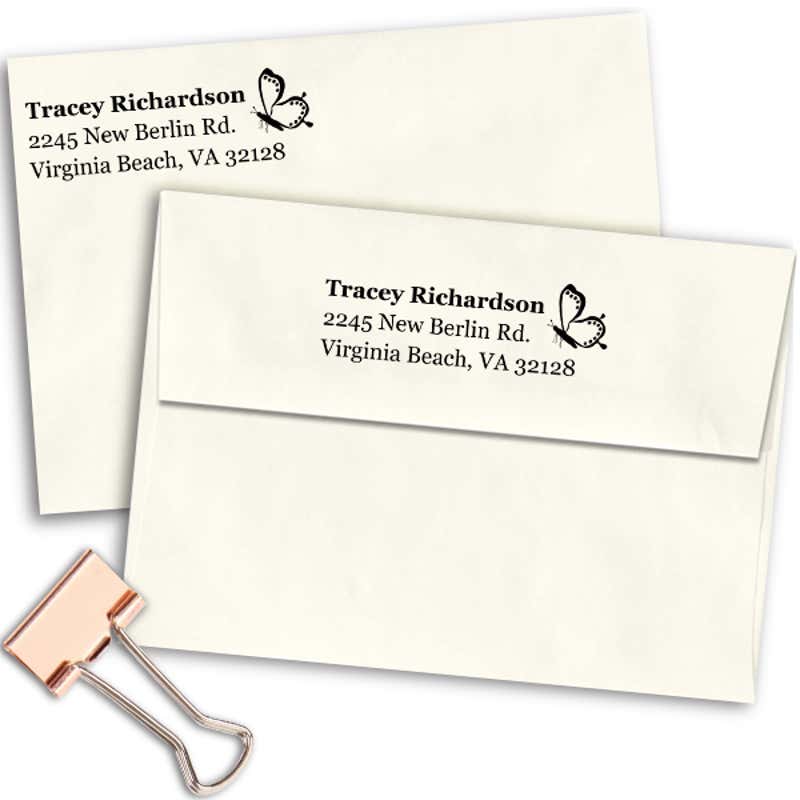 Dotted Butterfly Right Return Address Stamp Imprint Example