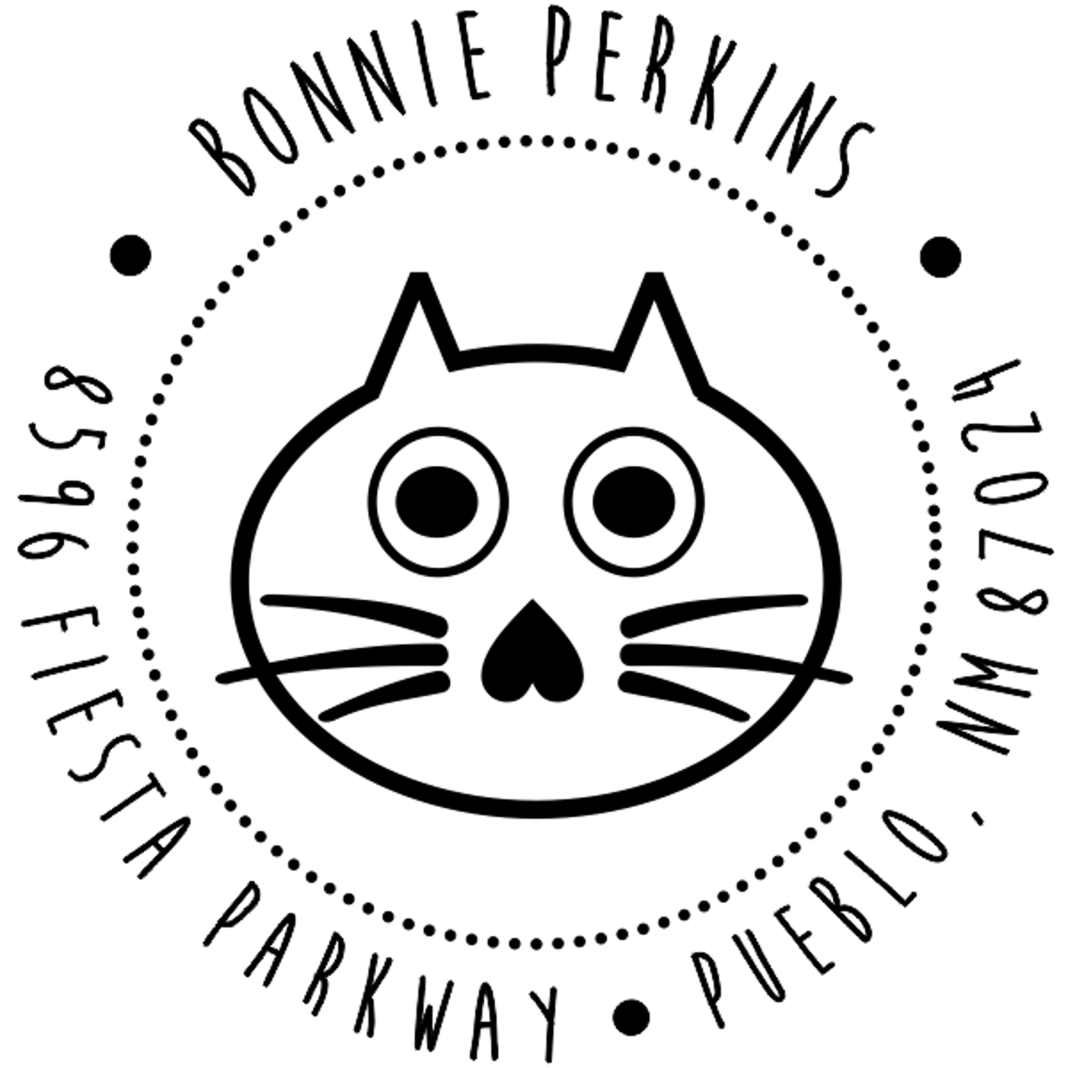 Big Eyed Cat Round Address Stamp design