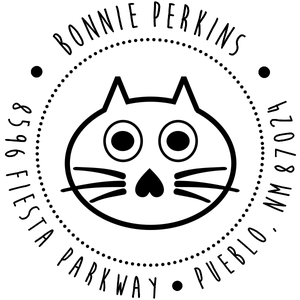 Big Eyed Cat Round Address Stamp design