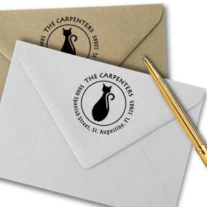 Bottle Shape Cat Round Address Stamp Imprint Example