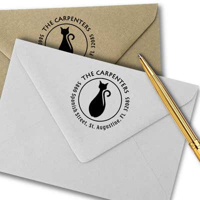 Bottle Shape Cat Round Address Stamp - alternate view