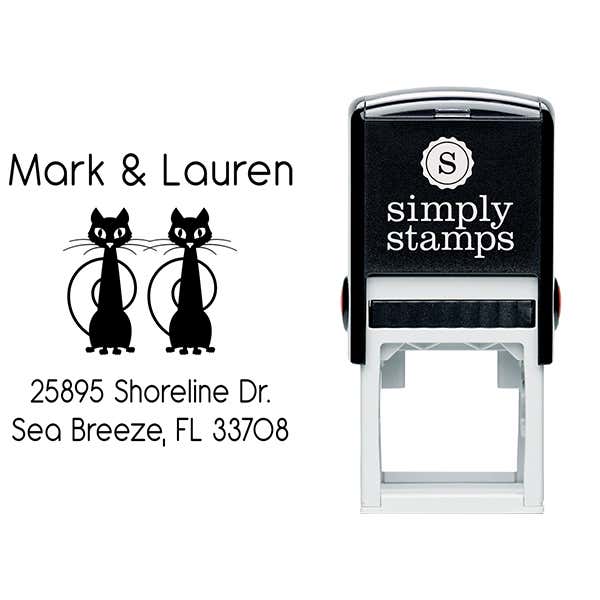 Mischevious Duo Cats Address Stamp Body and Design