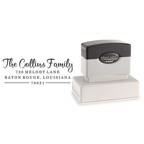 Custom Pre-Inked Address Stamp, 3 Line Couple Return Address, Collins Rectangle Large Font Design, MaxLight 245Z or MaxLight 275Z Oil Ink Flash Stamp