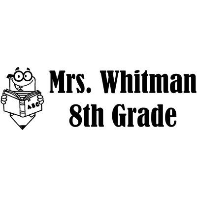 Custom 2 Line - Book Worm Rubber Teacher Stamp