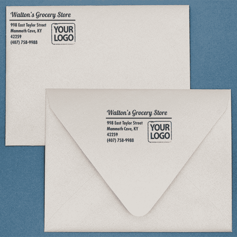 Bolded Script Address Stamp with Custom Logo Lifestyle
