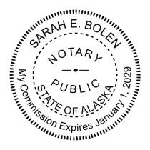 Alaska notary stamp with commission expiration date in a round seal format.