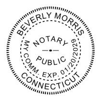 Connecticut Round Notary Seal impression in black ink - available as stamp or embosser
