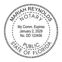 Florida notary stamp with name, commission expiration, and circular seal layout.