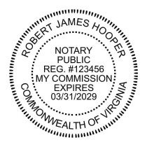 Virginia Round Notary Seal impression in black ink