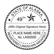A close-up of the State of Alaska Landscape Architect Seal