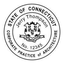 A close-up of the State of Connecticut Corporate Architect Seal