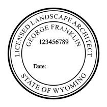 A close-up of the State of Wyoming Landscape Architect Seal