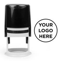 A view of the round self-inking stamp that comes with our Medium Round Logo Stamp