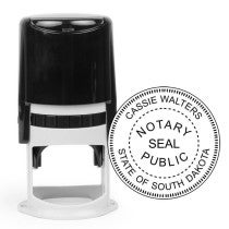 South Dakota notary stamp with round seal demonstration.