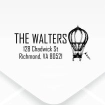 Hot Air Balloon Return Address Stamp design close up on an envelope