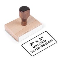 2x3 inch wood handle rubber stamp with upload your design customization option.