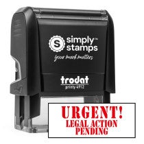 Simply Stamps Trodat Printy 4912 self inking stamp with red URGENT! Legal Action Pending imprint