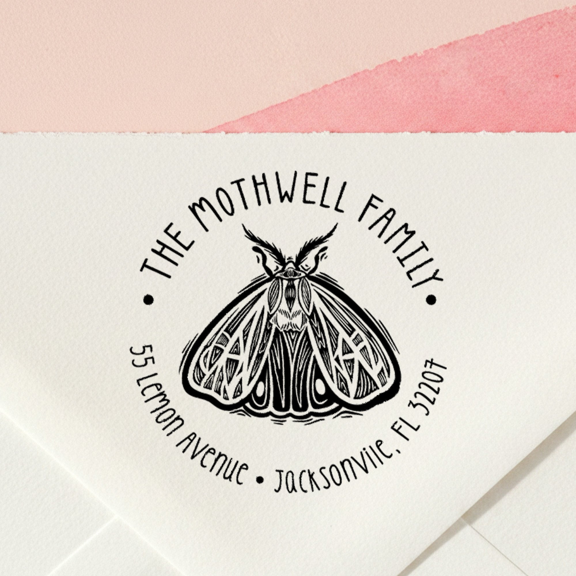 Round Moth Return Address Stamp