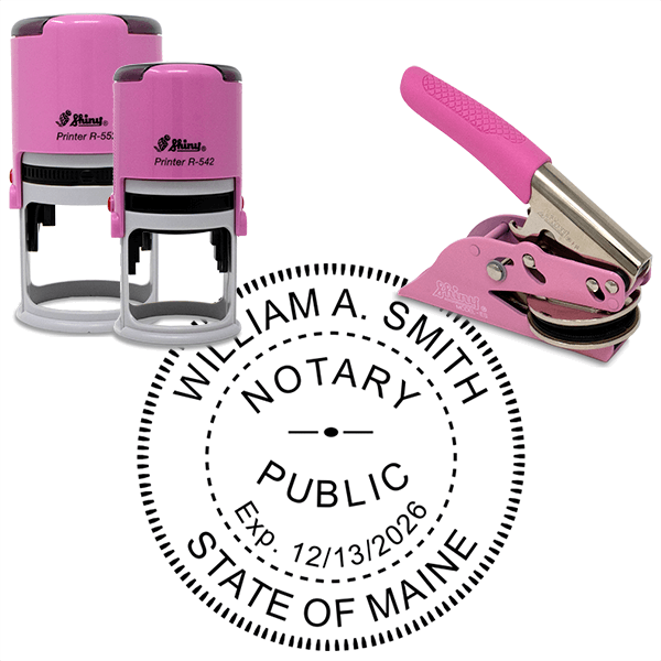Maine Notary Pink - Round Design Seal