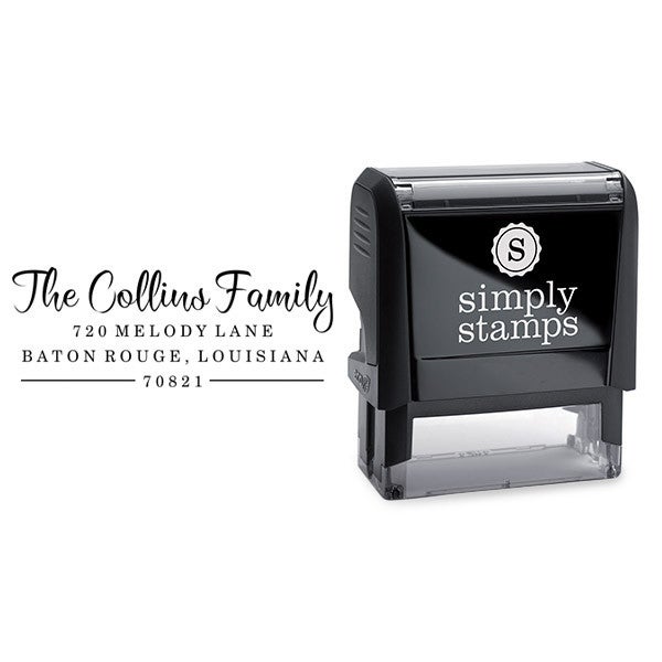 Custom Self-Inking Address Stamp, 3 Line Couple Return Address, Collins Rectangle Large Font Design, Trodat 4914 or Trodat 4926 Engraved Rubber Stamp