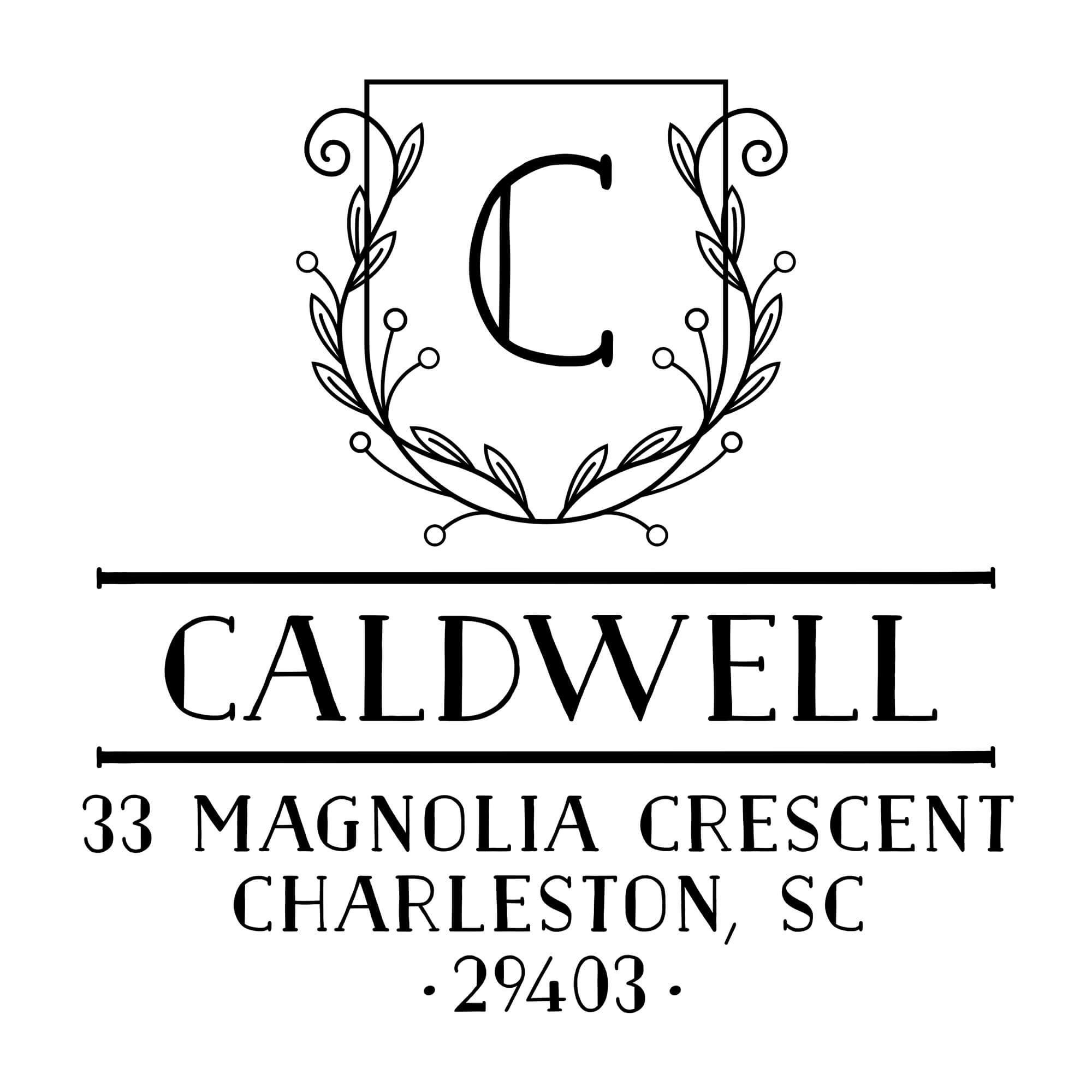 Botanical Crest Monogram Return Address Stamp