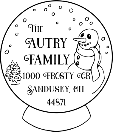 Snow Globe 1.5" Holiday Address Stamp Design