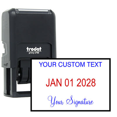 Self-Inking Bottom Signature Stamp with Custom Text and Dater - alternate view