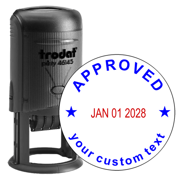 Date Approved Round Stamp with Custom Text