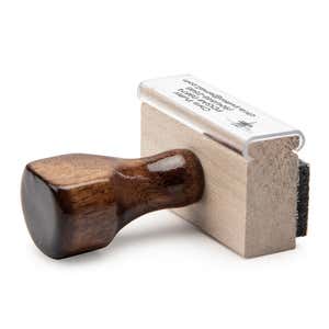 Traditional Wood Handle Stamp on its side that comes with the Disc Golf Custom Stamp