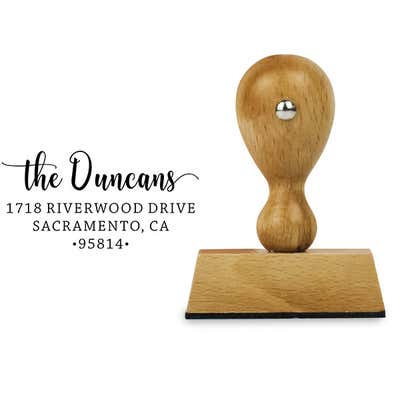Custom European Style Address Stamp, 4 Line Personalized Return Address, Duncan Rectangle Script Design, EHS-1240 or EHS-1309 Engraved Rubber Stamp - alternate view