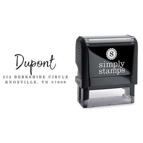 Custom Self-Inking Address Stamp, 3 Line Personalized Return Address, Dupont Rectangle Script Design, Trodat 4914 or Trodat 4926 Engraved Rubber Stamp