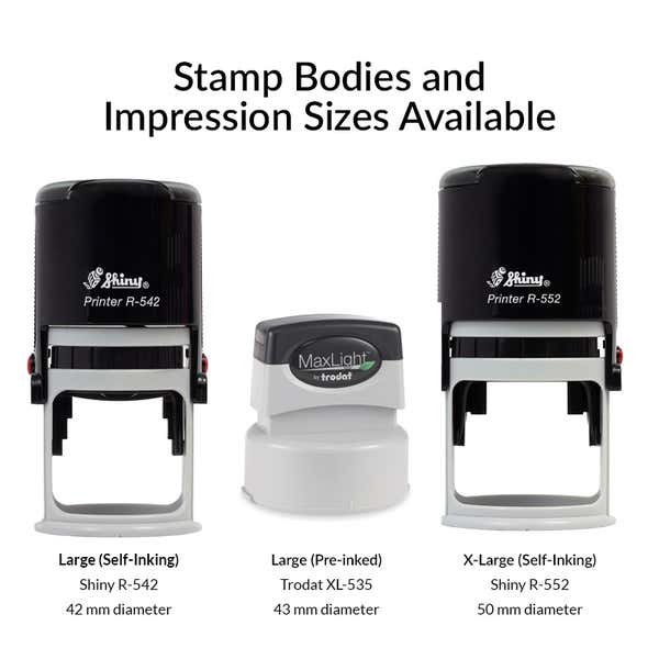 The Design Your Own Round Stamp Design comes in the following sizes