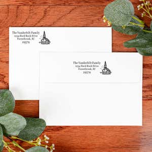 Church Building Rectangle Address Stamp on front and back of two envelopes