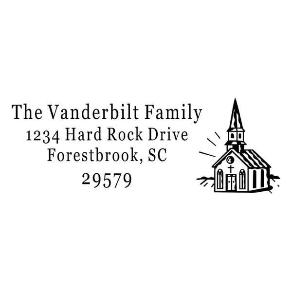 Church Building Rectangle Address Stamp design on white background