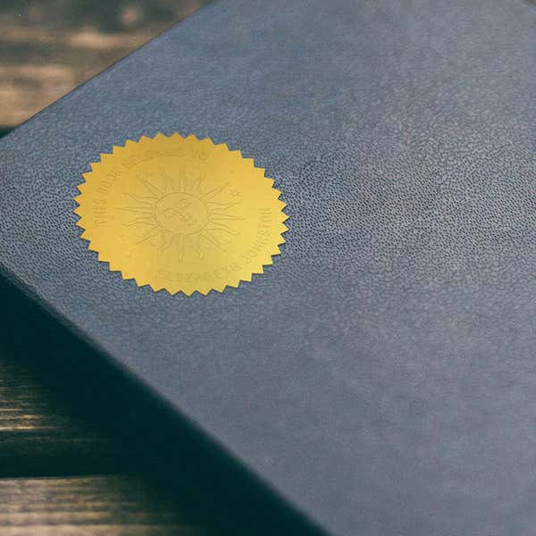 Another example of Modern Sun Book Embosser Impression on Inside of Book